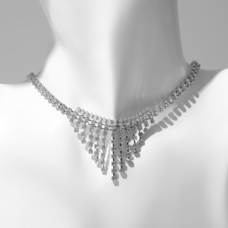 Choker "Waterfall" mini, white color in silver, 30 cm