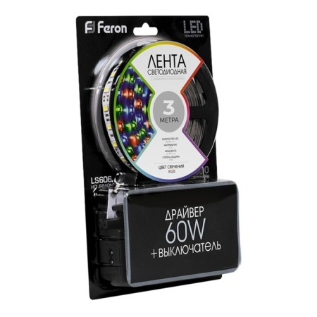 Feron 3 m, IP20, SMD5050, 60 LED/m, 14.4 W/m, 12 V, RGB glow
