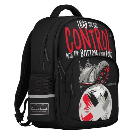 School backpack 40 x 30 x 19 cm, ergonomic back, Bruno VisConti 12-002 + Penal, Football, Black-2