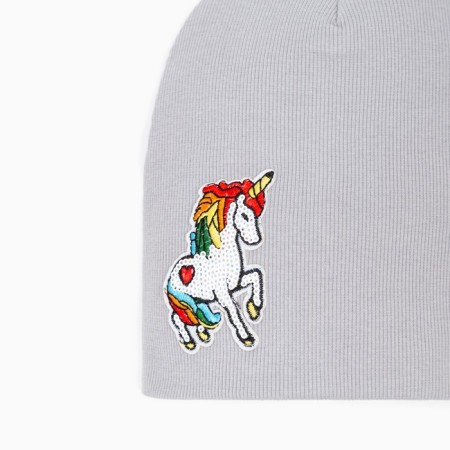 Hat for the girl is two-layer, the color is gray melange/unicorn, size 50-54-2