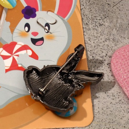Brooch "Rabbit" Rush cheeks, white-orange color in gray metal-2
