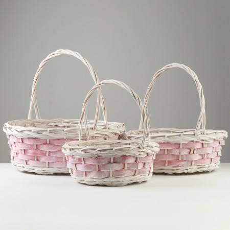A set of wicker baskets, D44x15/40 cm, D35x13/35 cm, 30x11/30 cm, 3 pcs, pink, willow