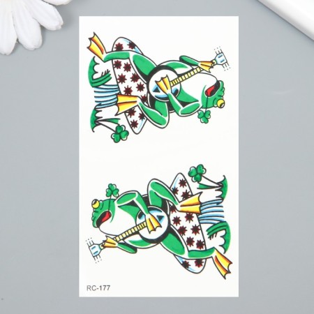 Tattoo on the body color "Frog with a balalaika" 6x10.5 cm