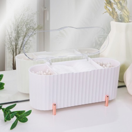 Organizer for storage, with a lid, 3 sections, 21 × 8 × 9 cm, white/pink-gold color-2