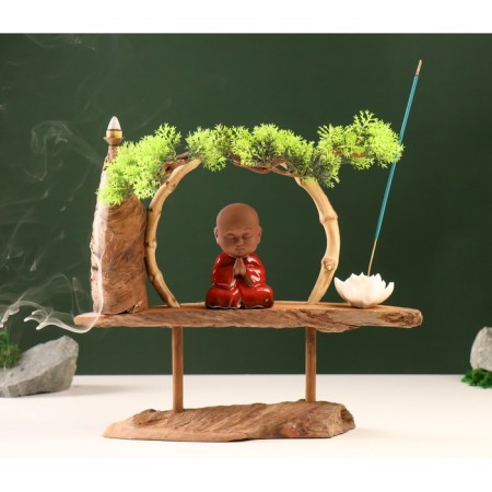 Souvenir tree, porcelain "Little Buddha in Red" with a stand for incense 35x35x9.5 cm-6