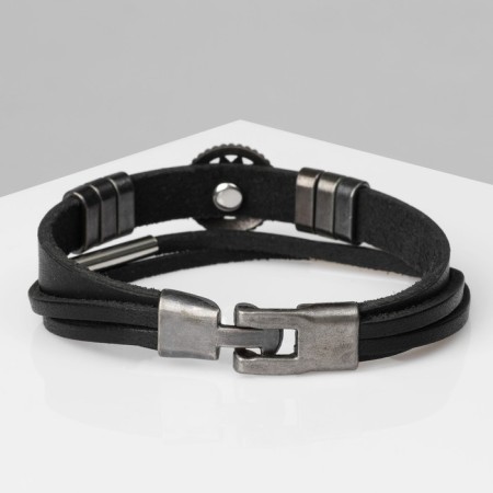 Male "compass" bracelet, black color with black silver, 20.5 cm-2