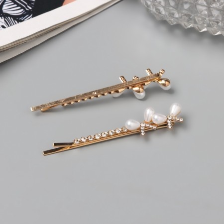 Invisibility for hair "Gloria" (set 2 pcs) double bow, 6 cm, gold-1