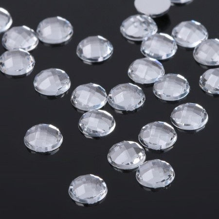 Rhinestones flat adhesive circle, 6 mm, (set 40 pcs.), White color