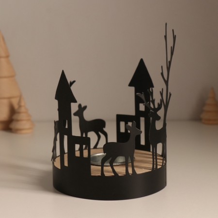 Summary metal, wood on 1 candle "houses and deer" d = 4 cm 10x10x13.8 cm-2