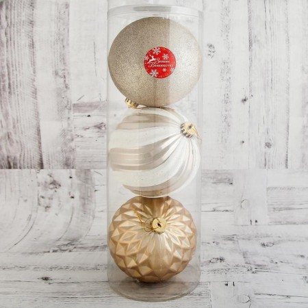 Set of balls plastic D-15 cm, 3 pcs "Festive assorted" with a white-gold-1