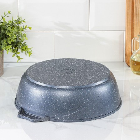 Granite fried, 3 l, d = 26 cm, h = 8 cm, anti-stick coating, glass cover, dark gray color-2