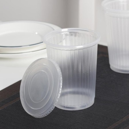 A glass with a lid plastic disposable "ribbed", 500 ml, the color is transparent-1