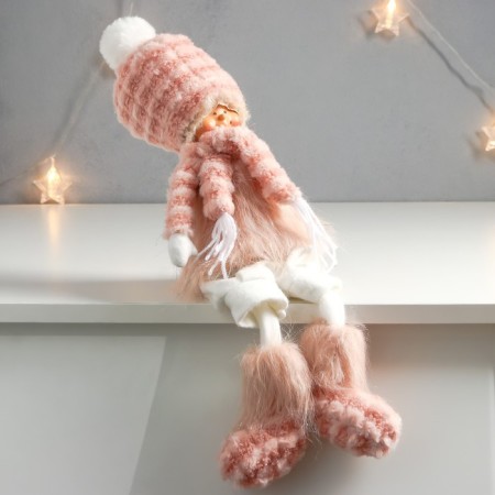 Interior doll "Kudryash boy in a pink fur suit" Long legs 51x10.5x13.5 cm 75753-2