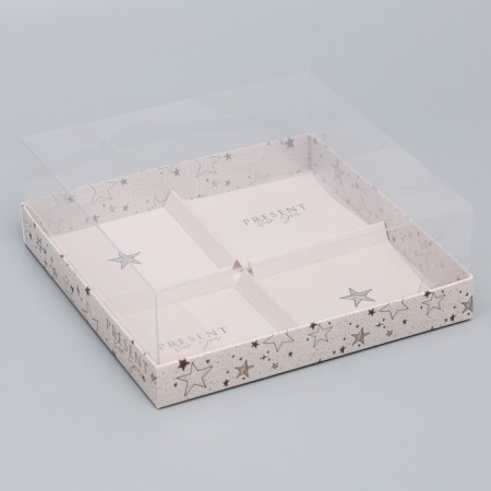 Confectionery box for mousse cakes "Present for You", 17.8 x 17.8 x 6.5 cm