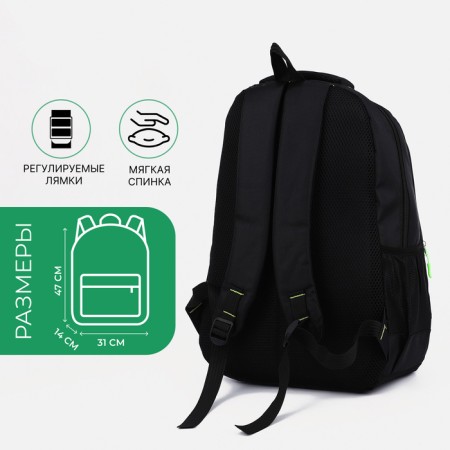 A backpack with a zipper, 3 external pockets, black/green color-1