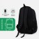A backpack with a zipper, 3 external pockets, black/green color