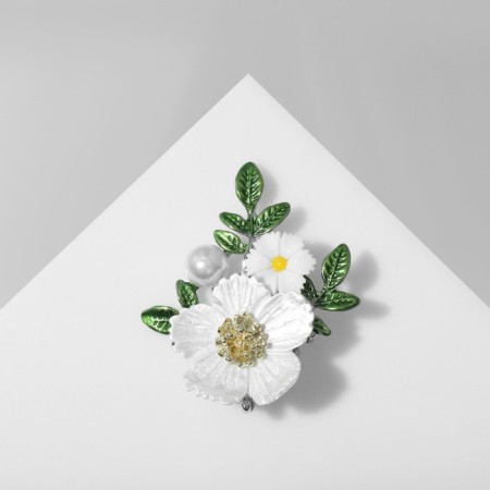 Brooch "Flowers" on a branch, white-green color in silver