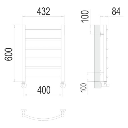 Water towel Terminus "Classic" P6, 400x600 mm, lower connection, chrome-2