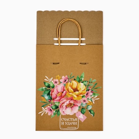 Package with the valve "Bouquet of flowers", craft, glitter, 19.5 × 10 × 25.2 cm-3