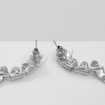 Hanging earrings with rhinestones "Odyssey" style, white color in silver-1