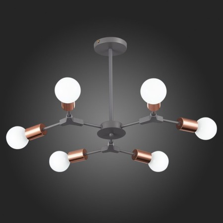 Ceiling EVOLUCE lamp. Sle106403-06. Palare. 6x60 watts, E27, 60x60x35.5 cm, gray color, pink gold-2