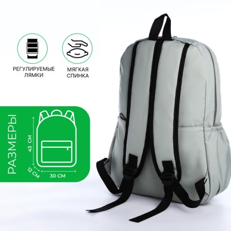 School backpack from textiles on a zipper, 3 pockets, green color-1