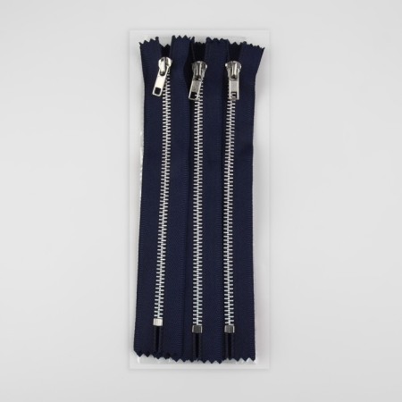 Metal zipper, No. 5, non-proceeding, automatic lock, 18 cm, dark blue color/nickel-2