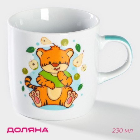 Mug ceramic shade "Tigerok with pears", 230 ml, white color