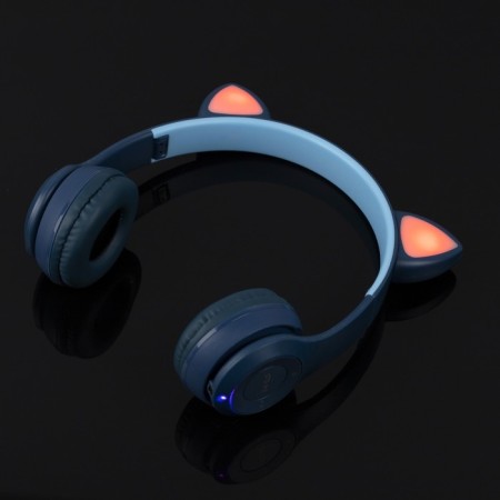 P47M headphones, wireless, full -size, BT, Microsd, microphone, AUX, with ears, blue-8
