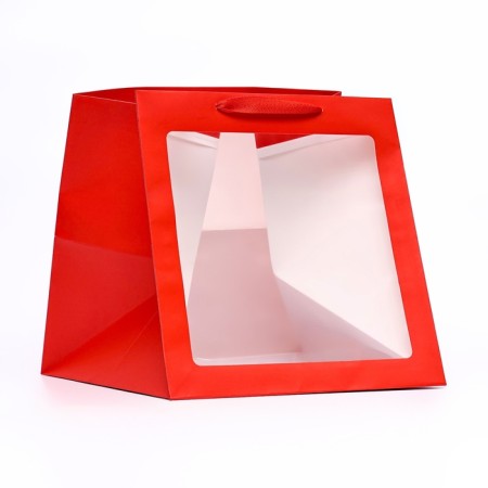 Crafts with a square bottom and window, 30 x 30 x 30 cm, red-1
