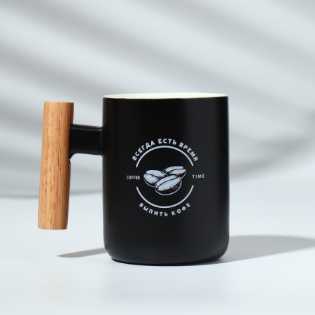 Ceramic mug “There is always time”, 400 ml, black color-1