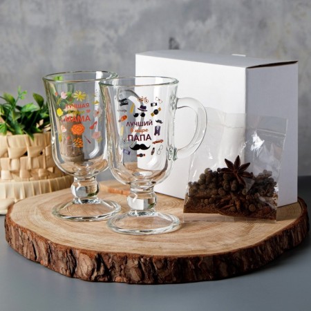 A set of mugs for mulled wine "dad and mom" two pieces in a box, spices