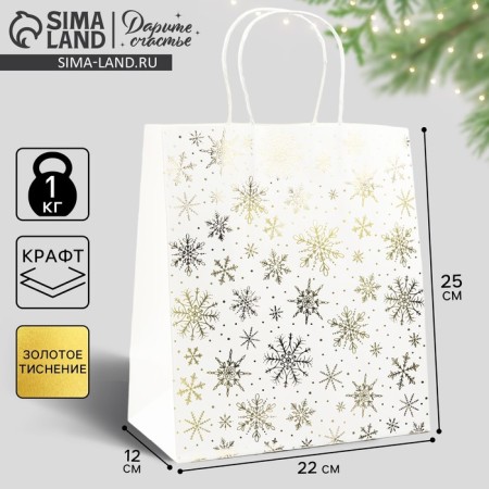 Package Gift New Year's craft "Snowflakes", 22 x 25 x 12 cm, New Year