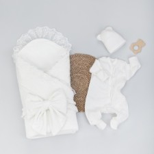Kinderlitto “Bristol” discharge, 5 items: blanket, diaper, jumpsuit-slip, cap, bow, demi-season, height 50-56 cm, color sugar