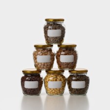A set of glass cans with a golden lid and label, TO-82, 0.55 l, 6 pcs