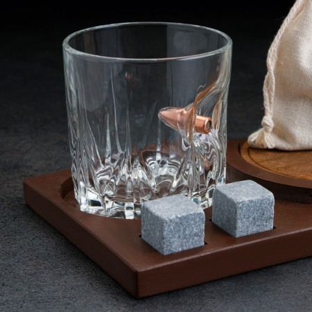 The set "impenetrable", 2 glasses 200 ml with a bullet, stones for whiskey 4 pcs. in a bag, stand-3