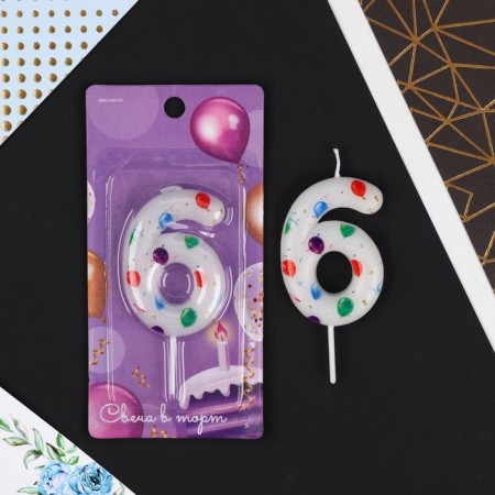 Candle for the cake, the number "6", with balls, 5.5 x 8 cm.-1