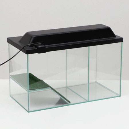 Aquarium is a terrarium with a lid and a bridge, 35 liters, 50 x 25 x 30 cm, black-1