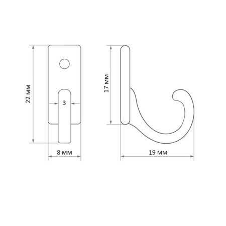 Hook furniture tundra TKO015, one -rod, black, 1000 pcs-1
