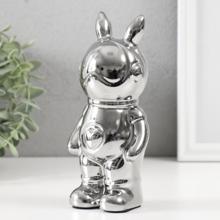 Piggy bank Ceramics "Rabbit" silver 6x8.5x18 cm-3