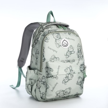 School backpack from textiles on a zipper, 4 pockets, green color-2