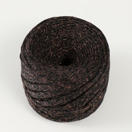 Knitted yarn "Ribbon" with Lurers 85m/170 ± 5 g (black, lurex: bronze)-1