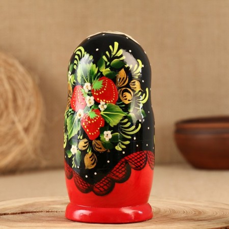 Nesting doll "strawberry", black scarf, 5 puppet, 18 cm-1