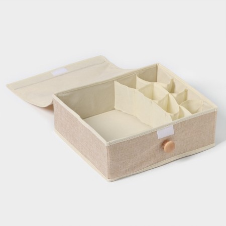 Organizer for storage with a lid LadOM "Francesca", 35 × 30 × 12 cm, beige color-5