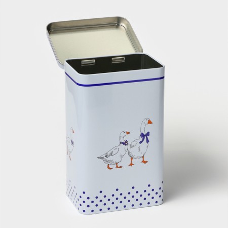 Bank for bulk products "geese", 2.7 l, 13.5 x 9.5 x 21.5 cm, tin, white color in peas-3