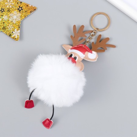 Fluffy on the ring "Deer in the New Year's cap" d = 8 cm-1