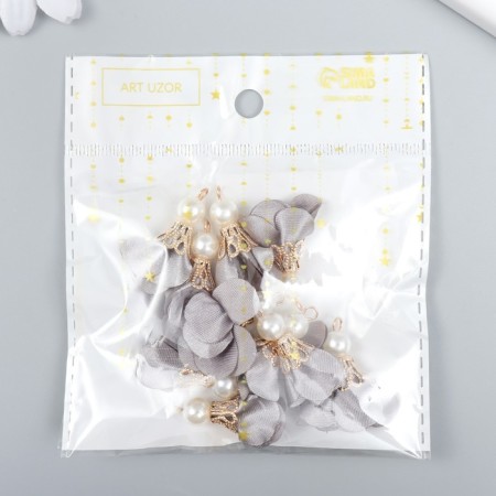 Decor for creativity Textile "Flower with a pearl. Gray" set 10 pcs 2.5 cm-3