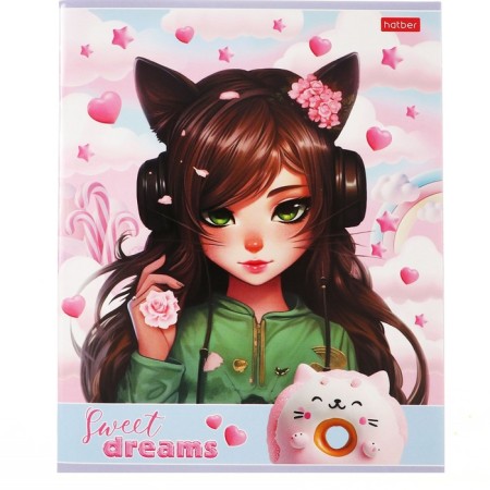 Notebook of 40 sheets in the cage "Cat Girl", cover coated cardboard, offset block 65g/m2, mix-5