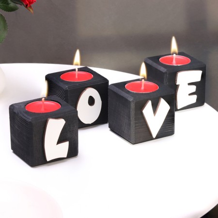 Interior candlestick 4 pcs with the inscription Love, color: "Eben", aroma: strawberries
