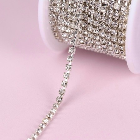 Chain with rhinestones, metal, glass, 2 mm, 9 ± 1 m, silver color-2